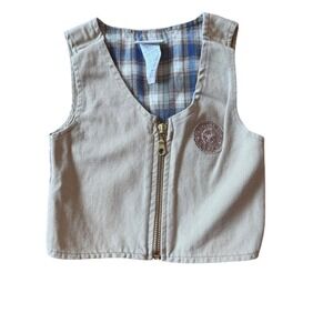 Vintage Carter's baby boy Vest 9-12M Tan Cotton Zip Up Plaid Lined Y2K